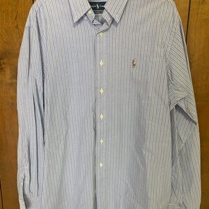 Ralph Lauren Blue and White Striped Button Down Shirt